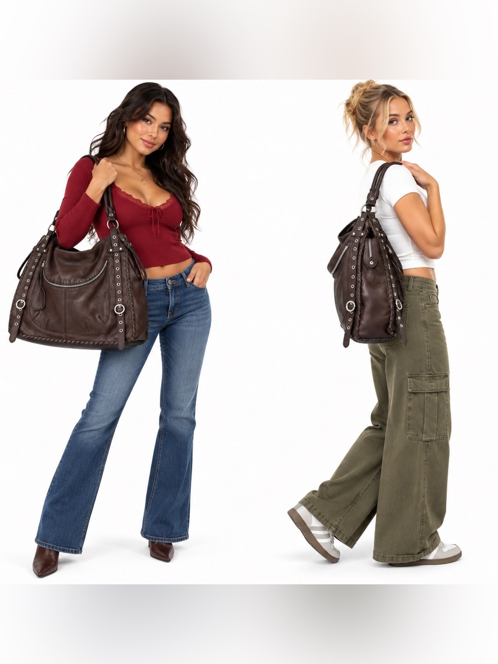Furla Leather Hobo Shoulder Bag in Dark Brown